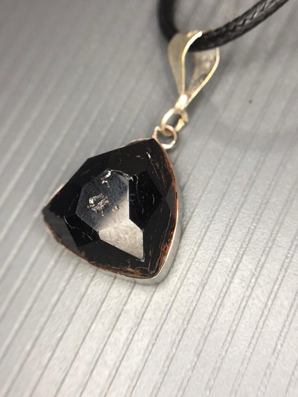 Natural Black Tourmaline Rose Cut Pendant Handmade Gemstone from Afghanistan