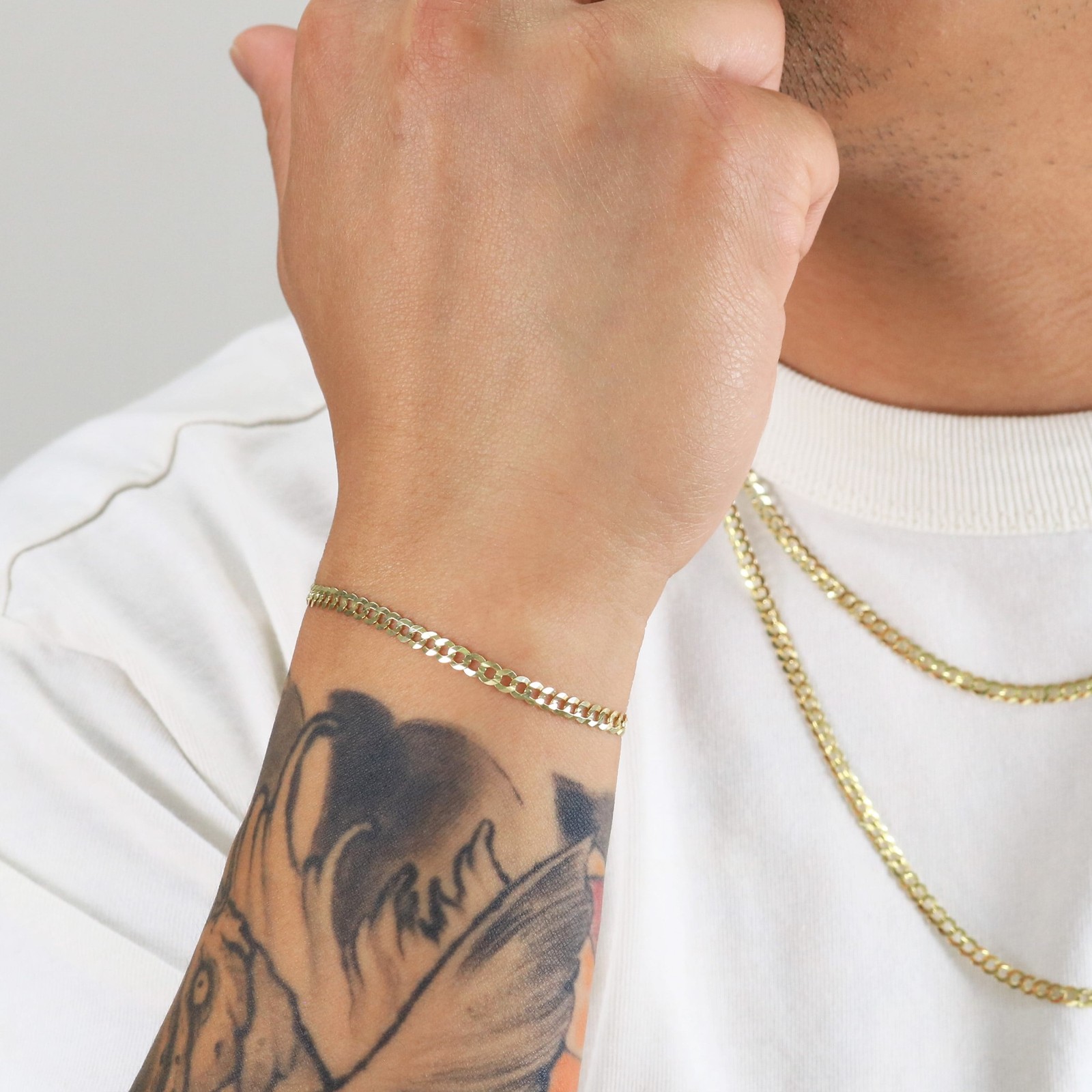 10k Yellow Gold Solid 3mm Curb Cuban Link Chain Bracelet or Anklet 7″ 8″ 9″