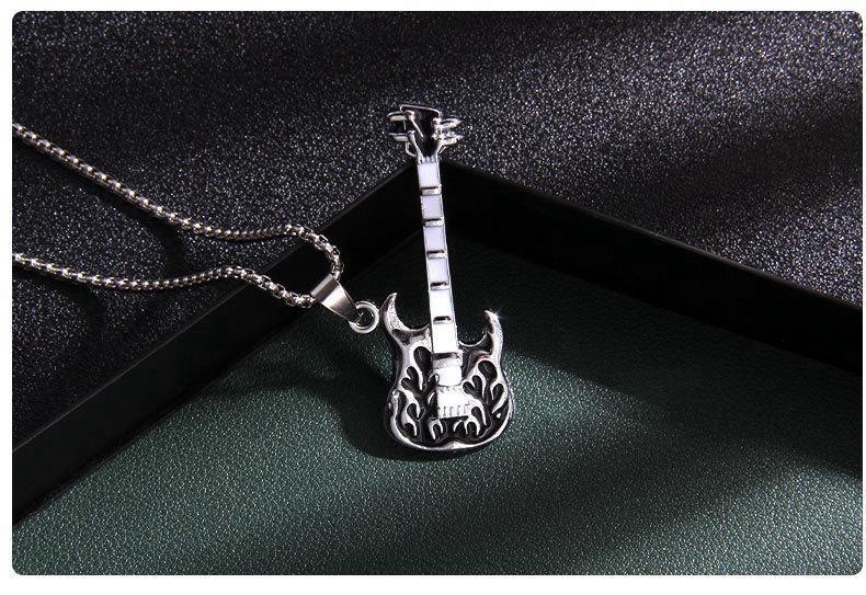 2Pcs Fashion Vintage Hip Hop Punk Titanium Stainless Steel Guitar Music Necklace