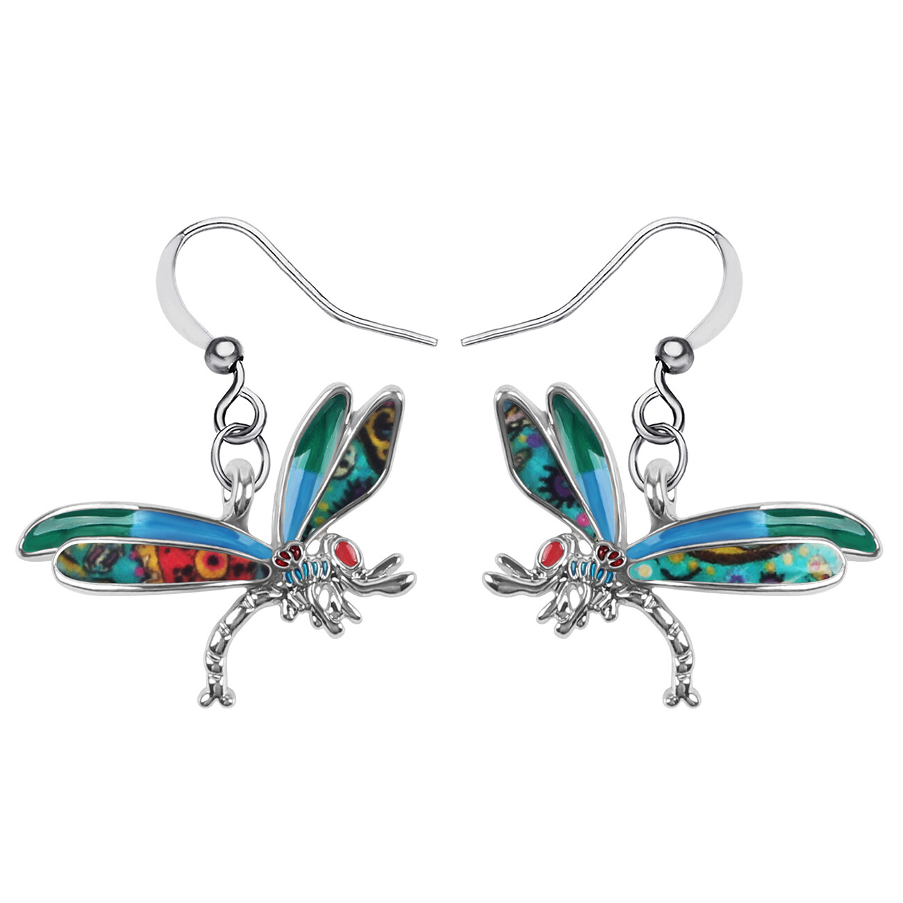 Enamel Alloy Floral Dragonfly Earrings Dangle Novelty Insect Jewelry Charm Gifts