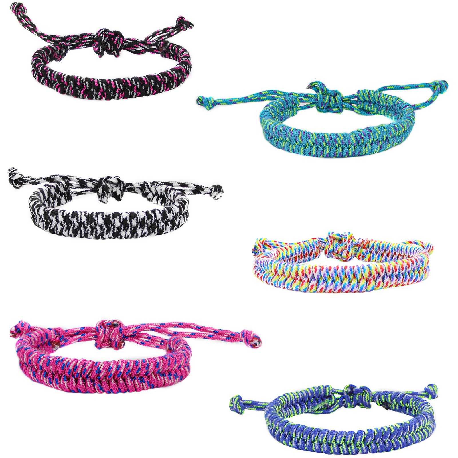 Paracord Friendship Bracelets -6 Pack Adjustable Braid for Teens & Women