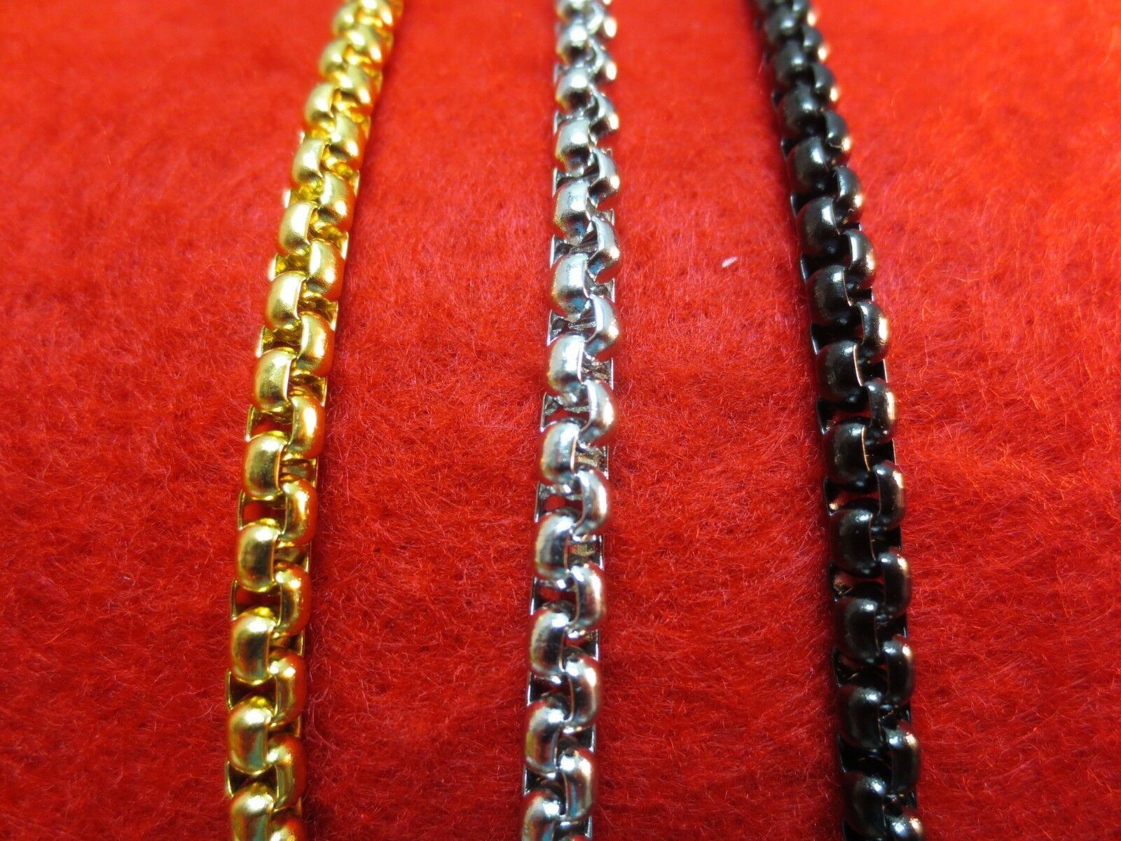7″-42″ 4MM GOLD,SILVER,BLACK PLATED STAINLESS STEEL SMOOTH BOX ROPE CHAIN