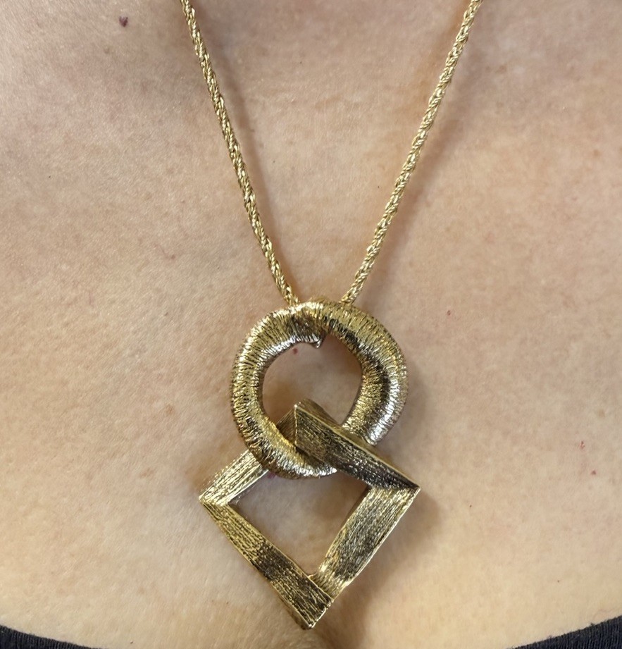 Yves Saint Laurent Pendant Necklace YSL Gold Chain Circle And Square 24 Inches