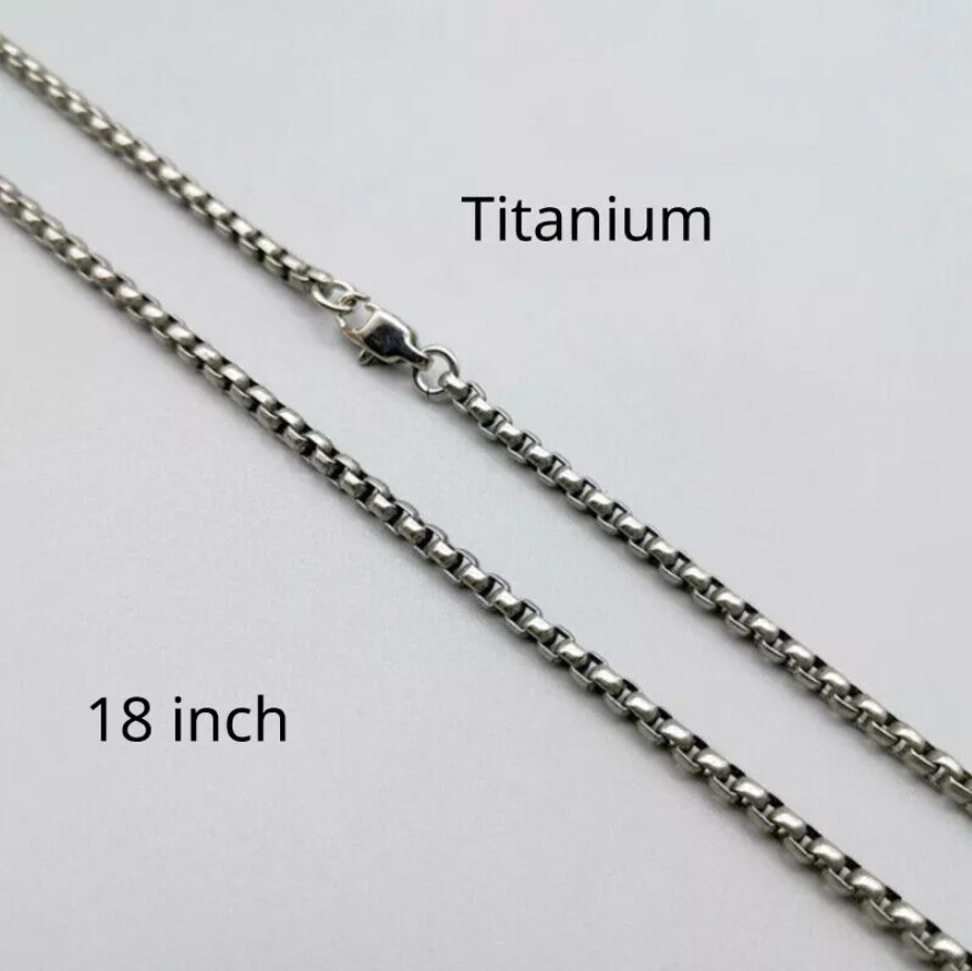 18″ Pure Titanium Box Chain Necklace 3mm Men Unisex NO Allergic Skin Care Health