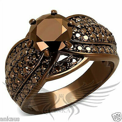 Brilliant 2Ct Round Cubic Zircon CZ AAA Coffee Ion Plated Fashion Ring 3W1100