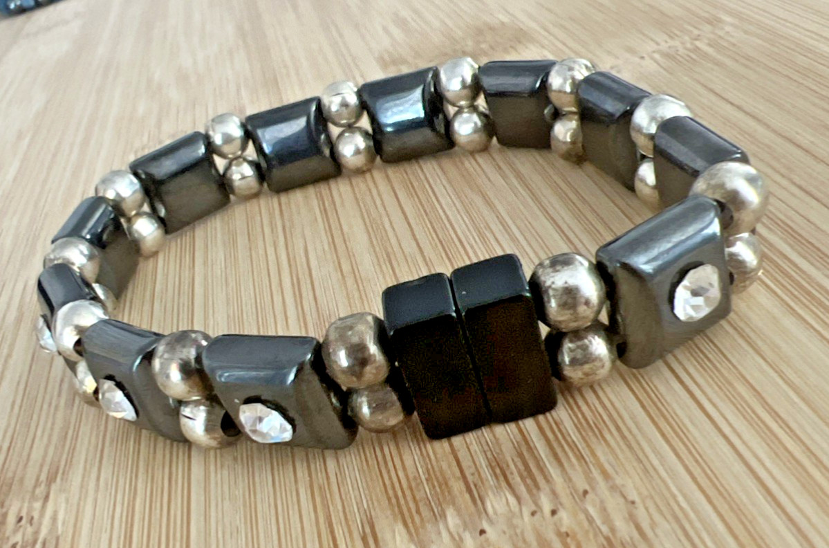HANDMADE HIGH POWER 100% MAGNETIC HEMATITE BLACK/SILVER BRACELET MEN’S WOMEN’S