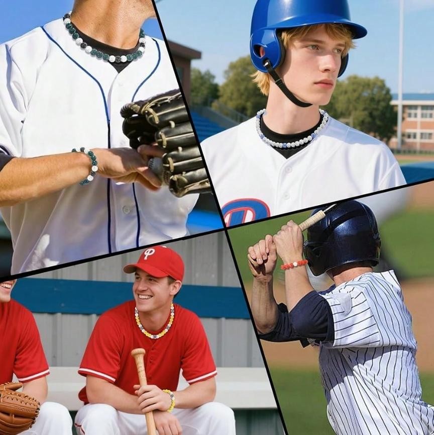 1x Baseball Bling Chain Beaded Necklace Gifts For Men Player Team Lovers 16″-20″