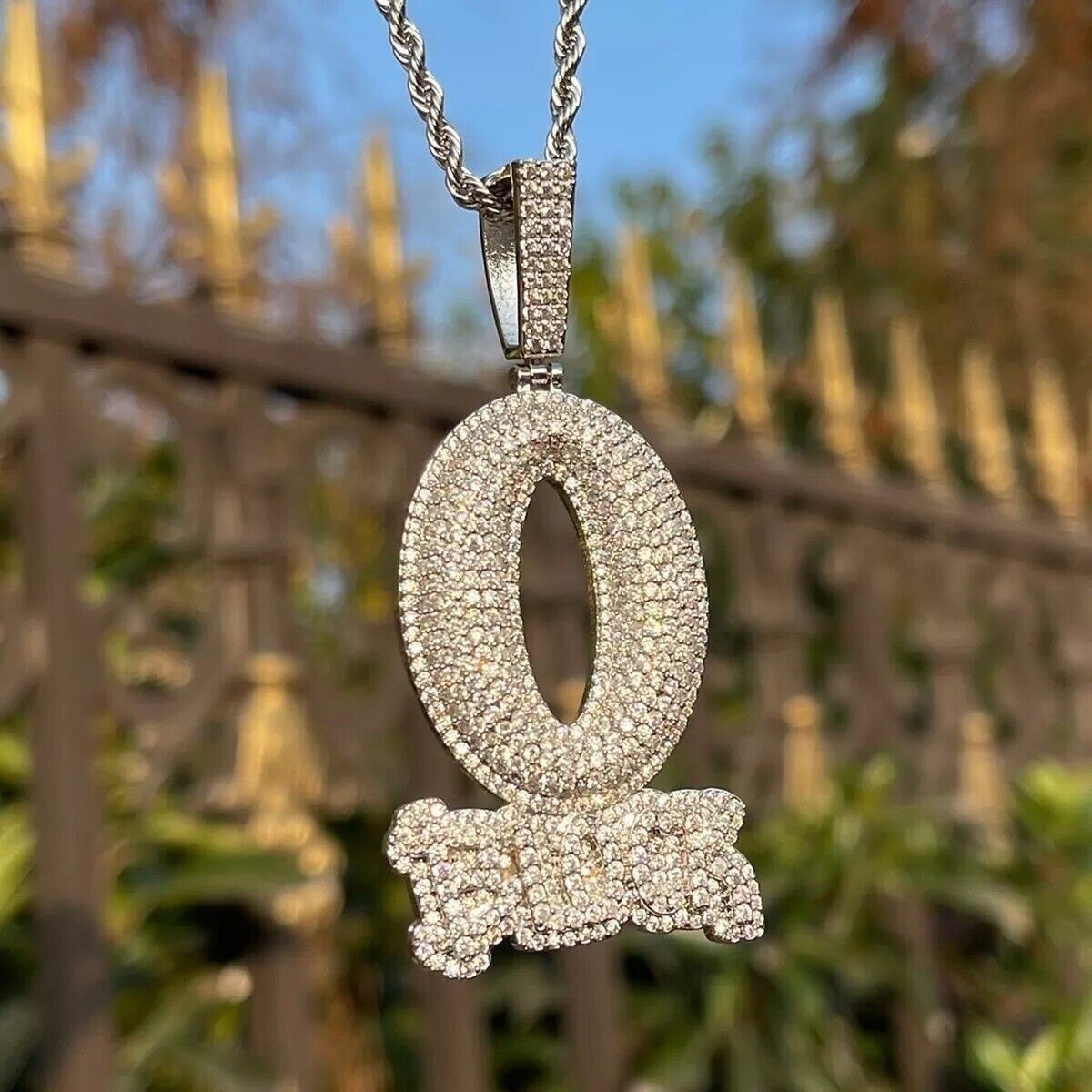 24″ 5A CZ Men O BLOCK ICED Pendant Chain Necklace 18K Gold Plated Silver Hip Hop