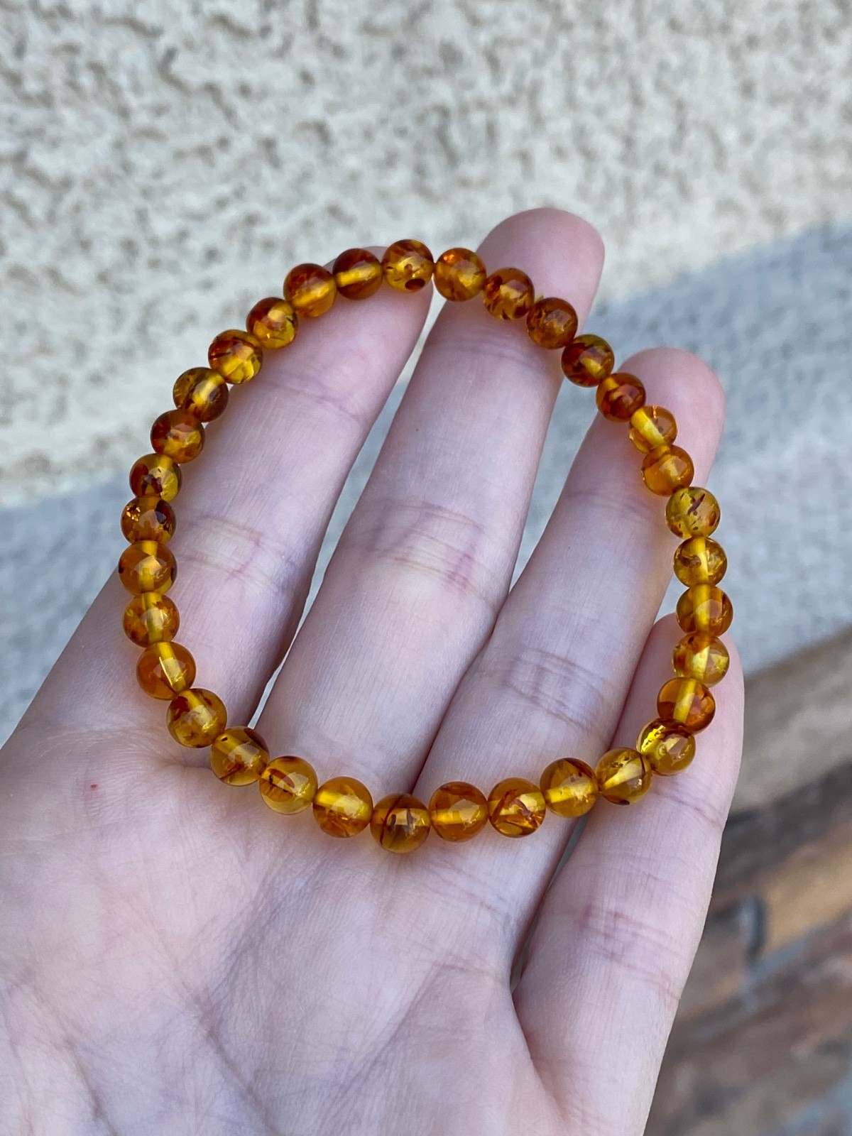 Flower Amber Stretch Bracelet – Approx. 5.8mm Beads – Fits Approximately 7 Inch
