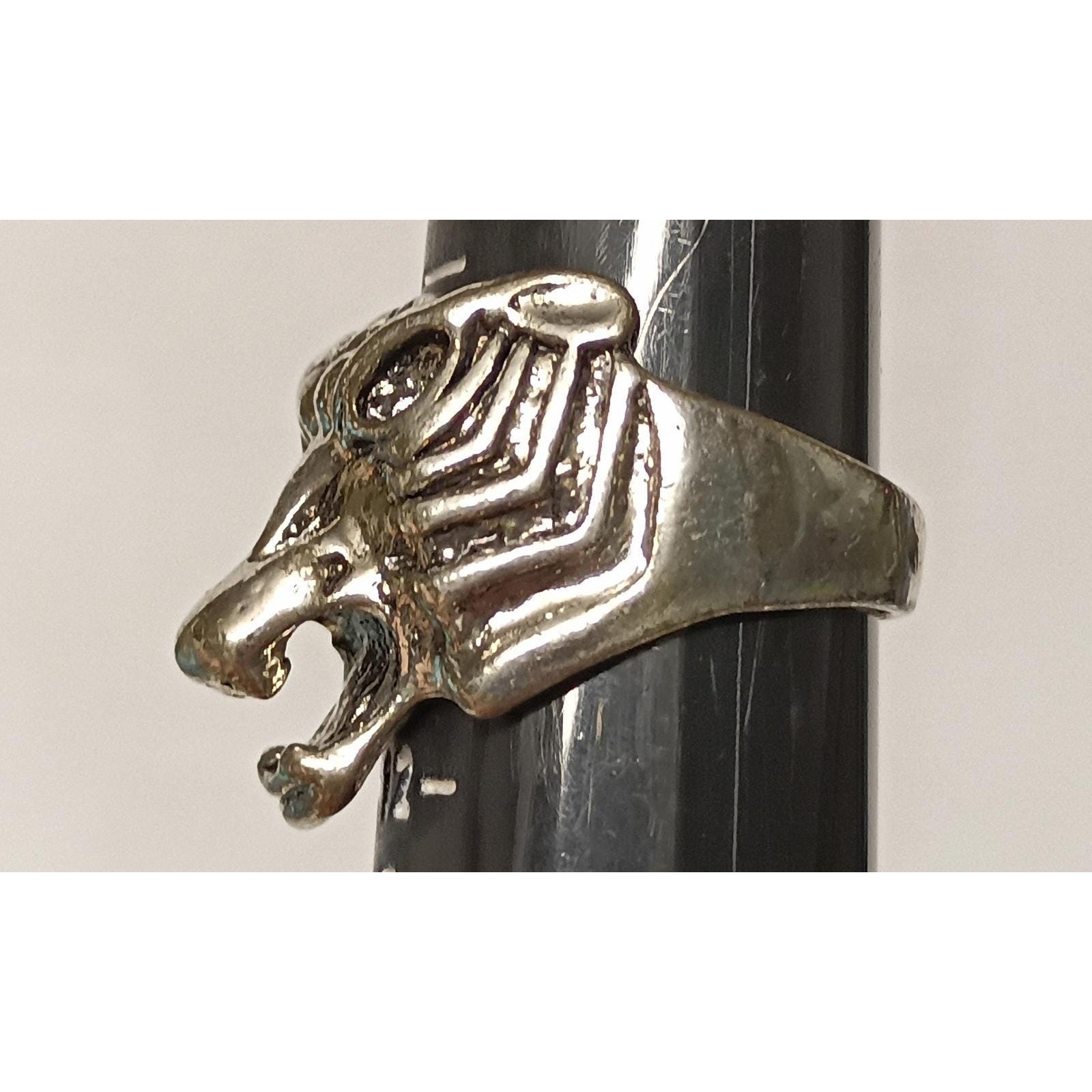 Vintage Tiger Head Ring 11.5 Bold Statement Piece Silvertone Chunky Biker Mens