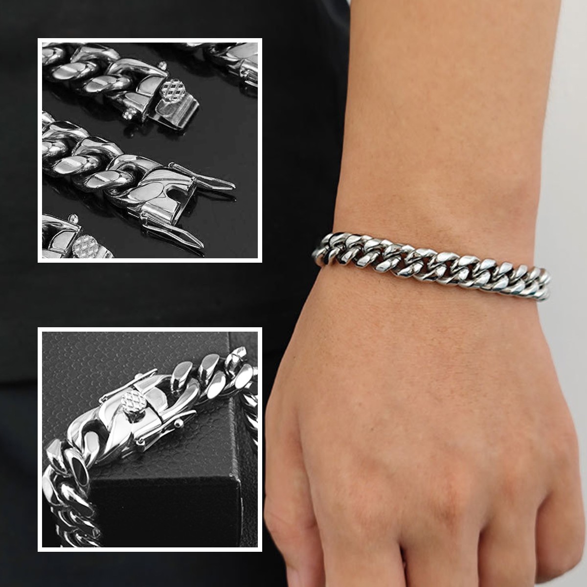 Silver Tone Solid Cuban Link Bracelet 7/8/9 Inch Men’s Heavy Wrist Chain