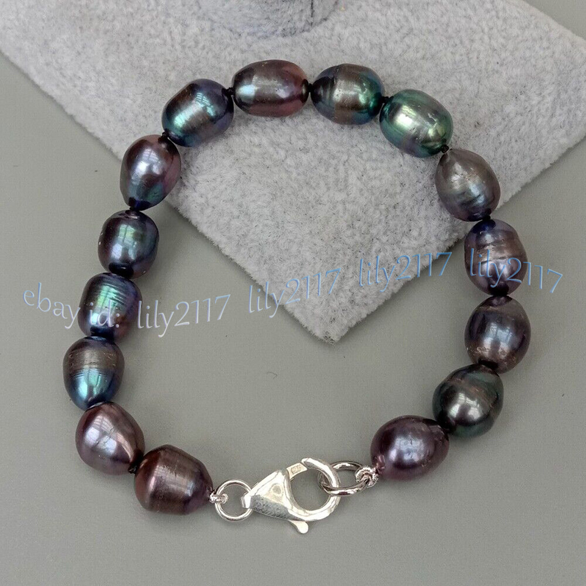 Natural White Black Gray Pink Purple Rice Cultured Pearl Bracelet Silver Clasp