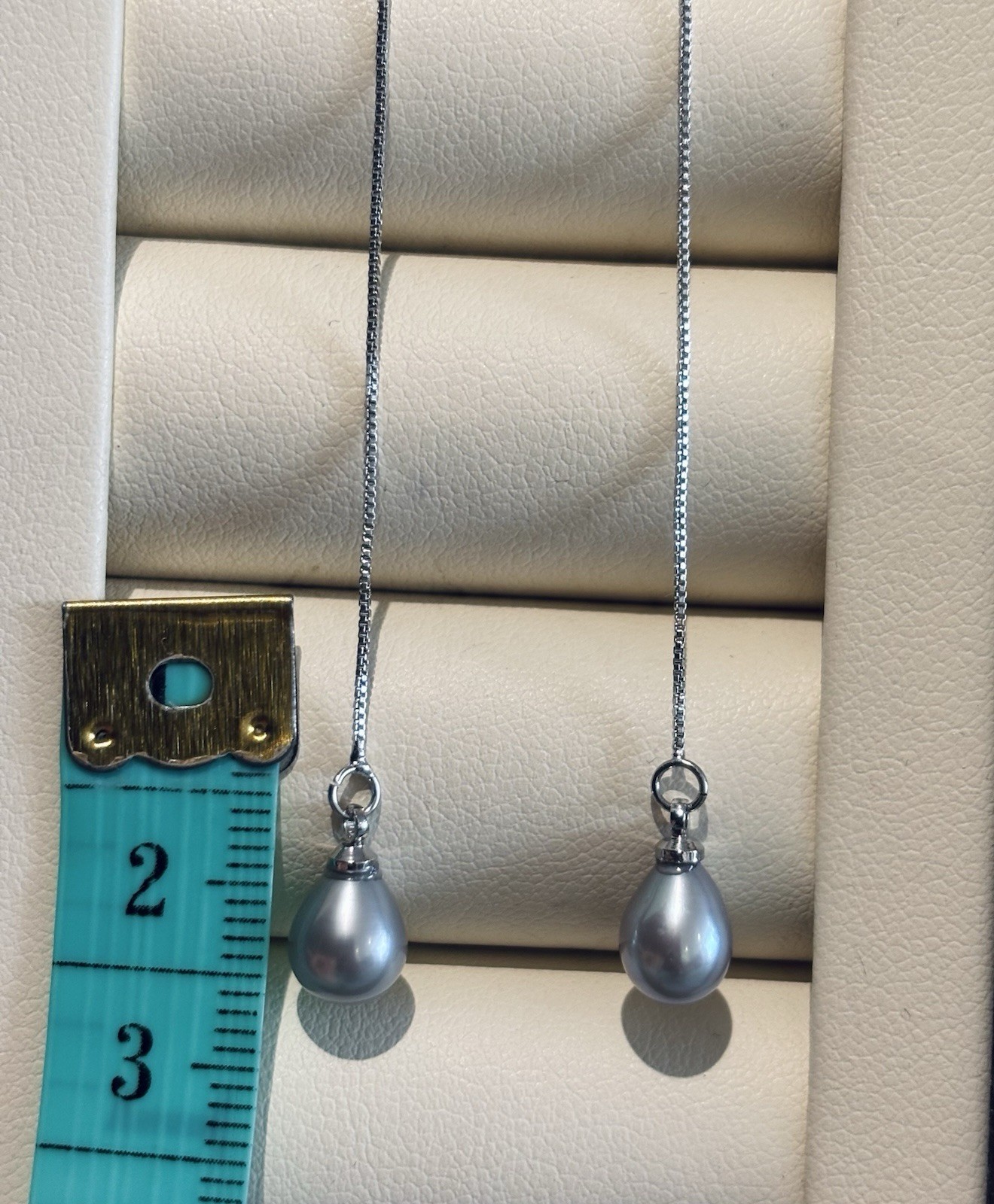 Long Threader Drop Earrings | Silver Grey Teardrop Pearls | Freshwater Pearls