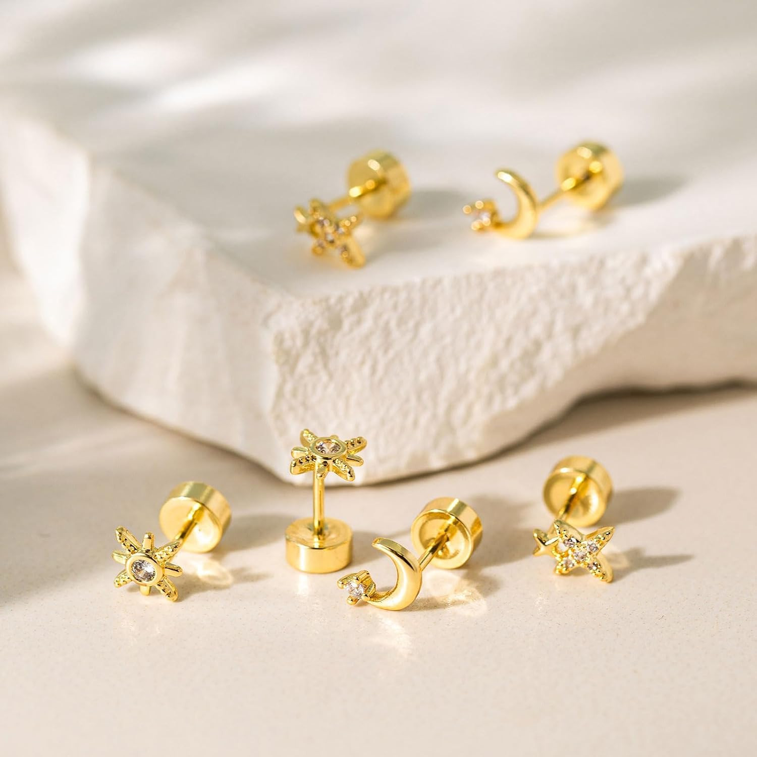 20G Tiny Flat Back Earrings for Women – 14K Gold/Silver Plated Small Flat Back S