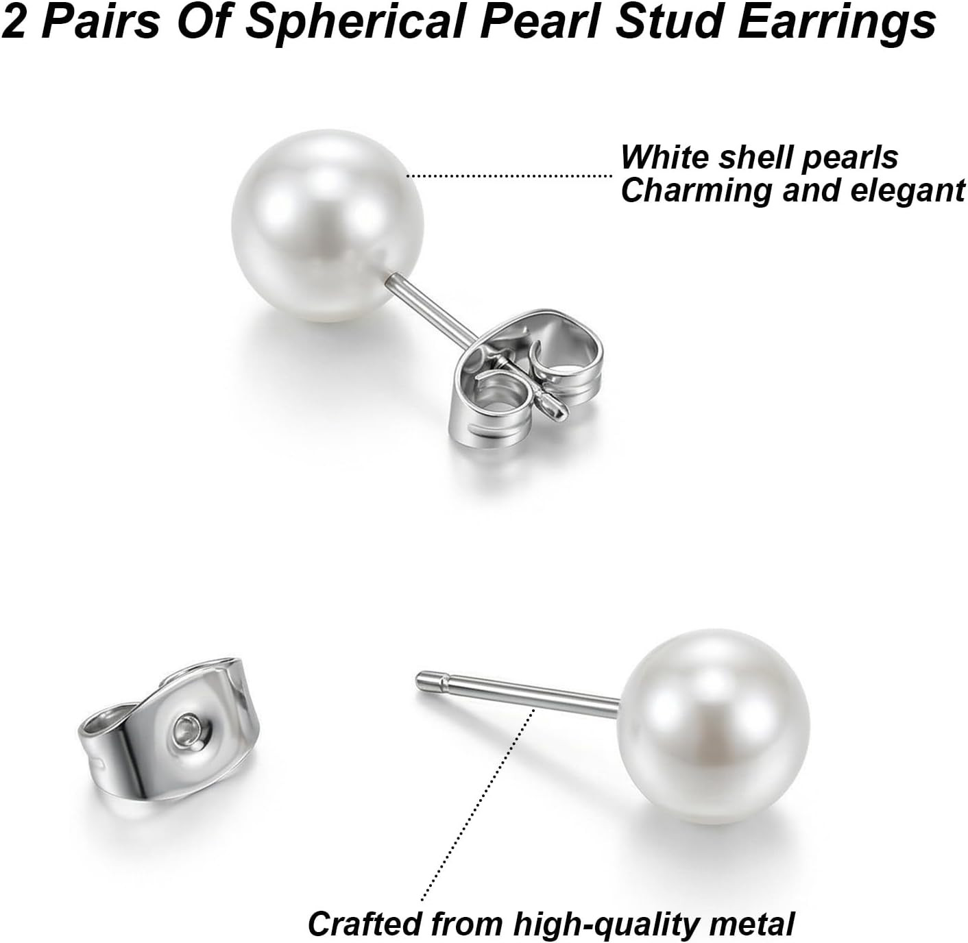12 Pairs 6-12Mm Imitation Pearl Stud Earrings round Ball Pearl Earrings Set
