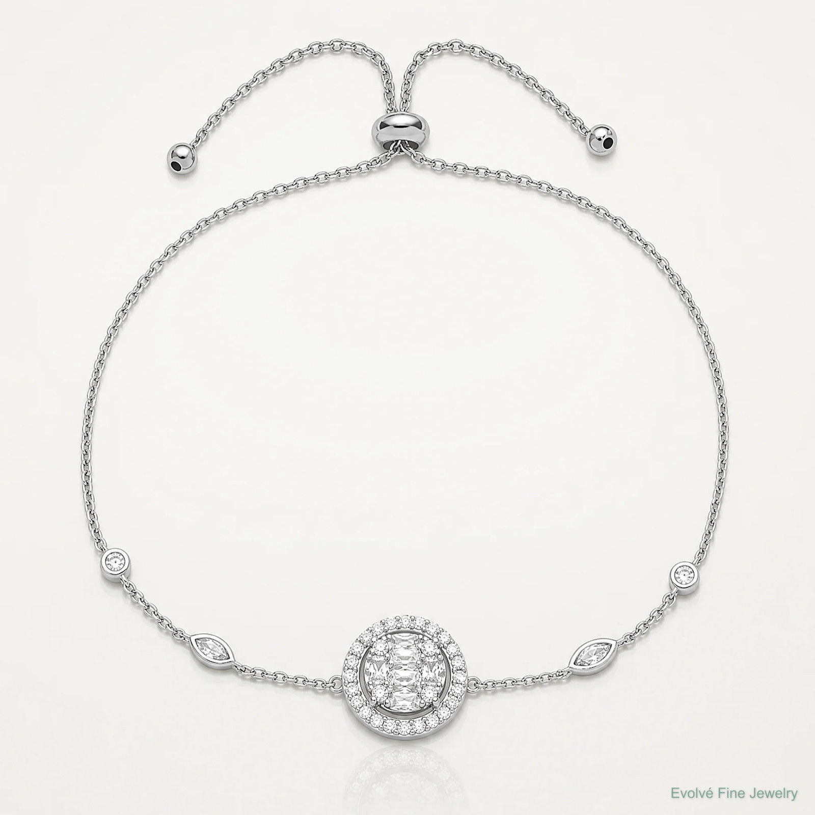 Sterling Silver Rhodium-Plated CZ Adjustable Bracelet