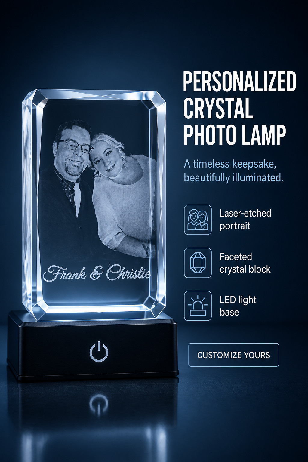 Crystal for Moms 3D engraved, your photo free LED light base
