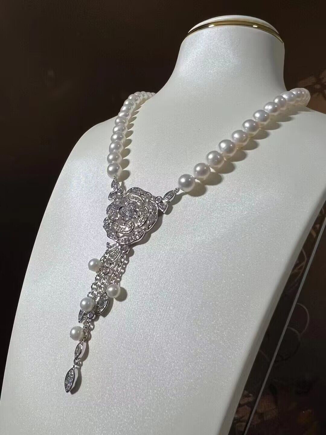 Gorgeous 9-10mm South Sea White Pearl Necklace 18inch 925s