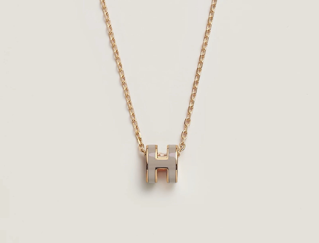 Hermes Mini Pop H Pendant Necklace Marron Glace with Gold in Excellent Condition