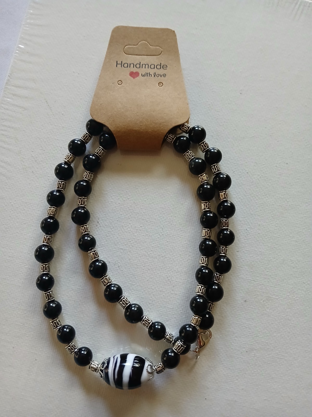 Beautiful 22″ Glass And Metal Beaded Necklace Artisan New