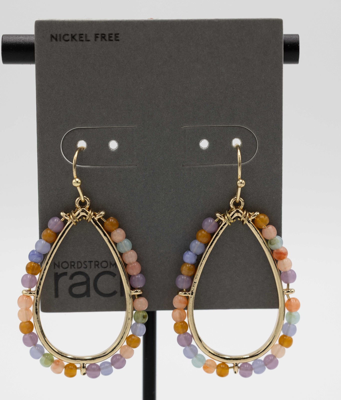 Nordstrom Rack Gold-tone Teardrop-shaped Drop Earrings Colorful Beads NWT