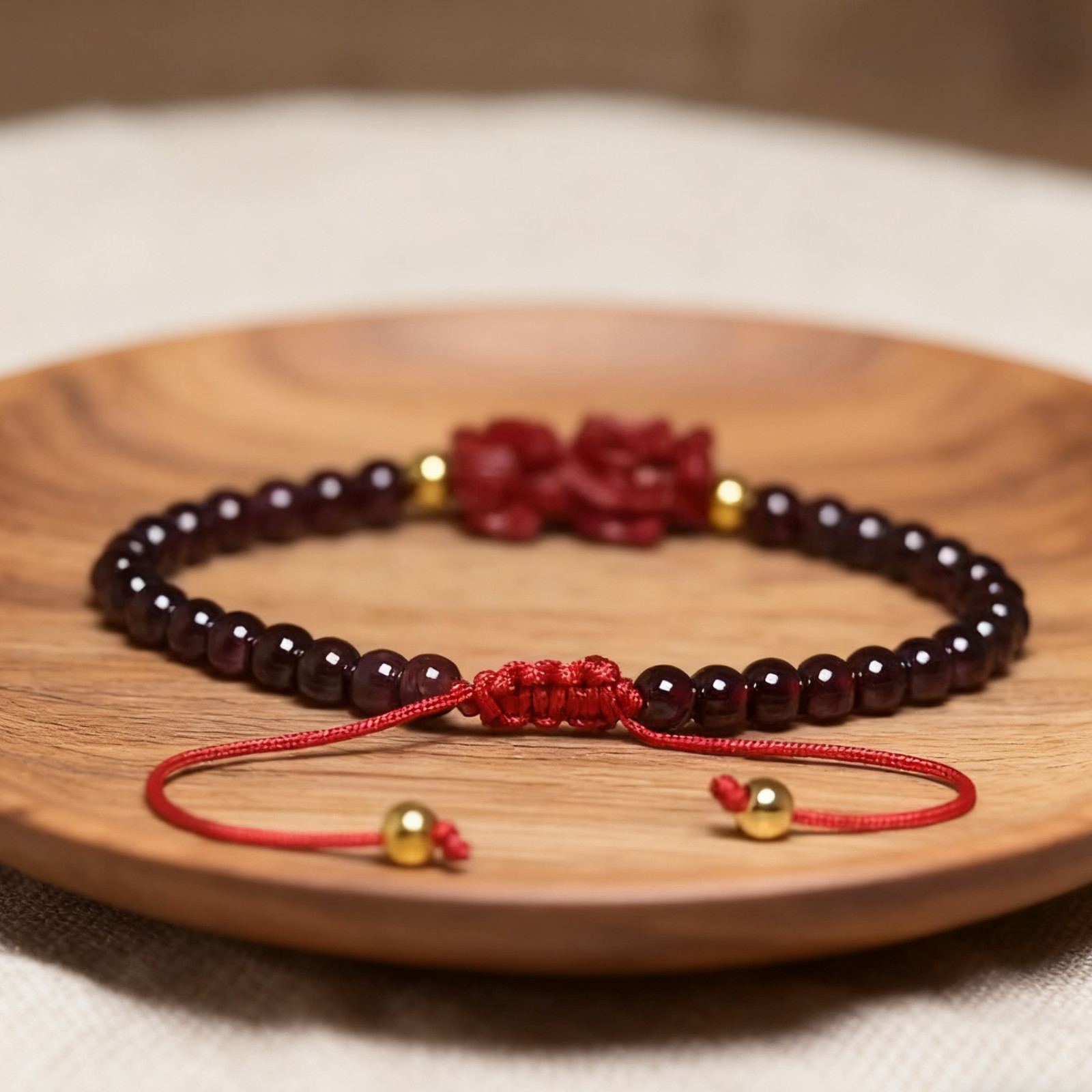 Natural Garnet 4mm Bead Pixiu Healing Wealth Protection Luck Women Bracelet Gift