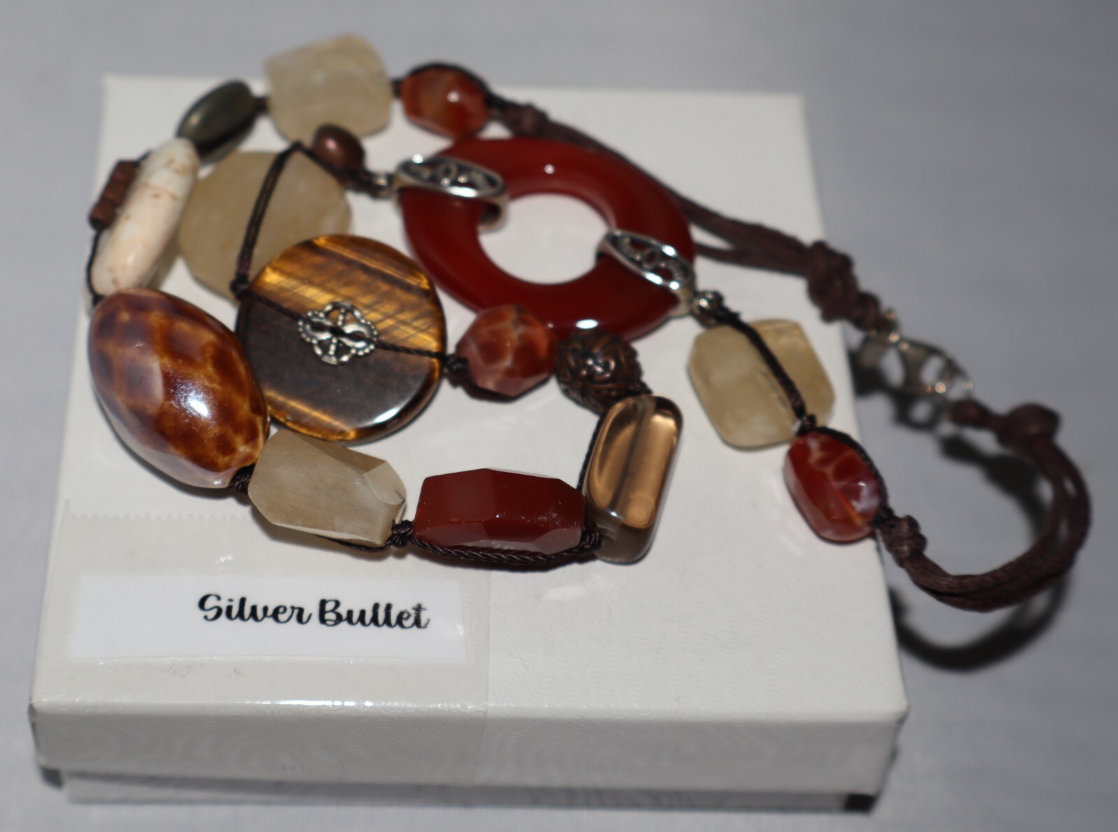 Silpada Sterling Silver Tiger Eye, Quartz & Red Agate “Heat Wave” Necklace N2419
