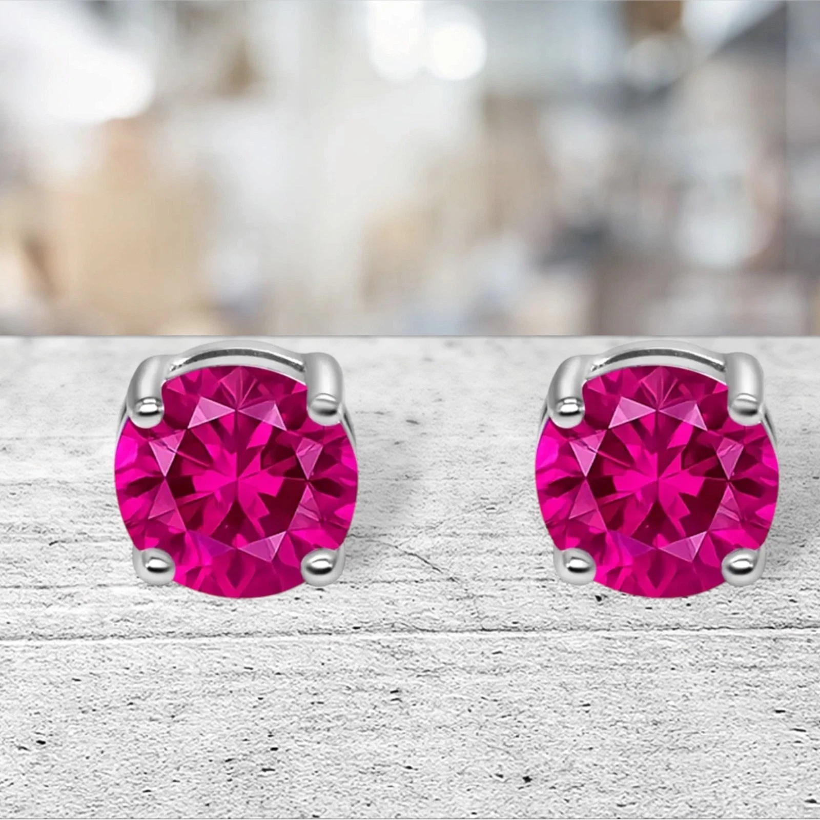 2 Ct Round Stunning Pink Tourmaline Stud Earrings Screw Back In Sterling Silver
