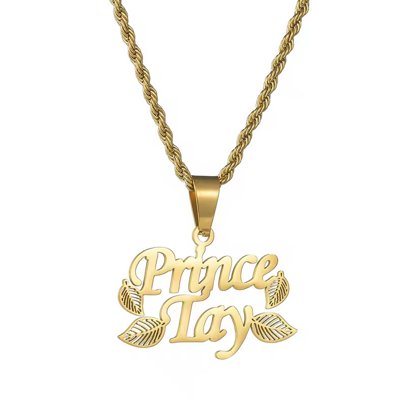 Custom Double Name Pendant Necklace Jewelry Leaf Shape Rope Chain Gold Silver