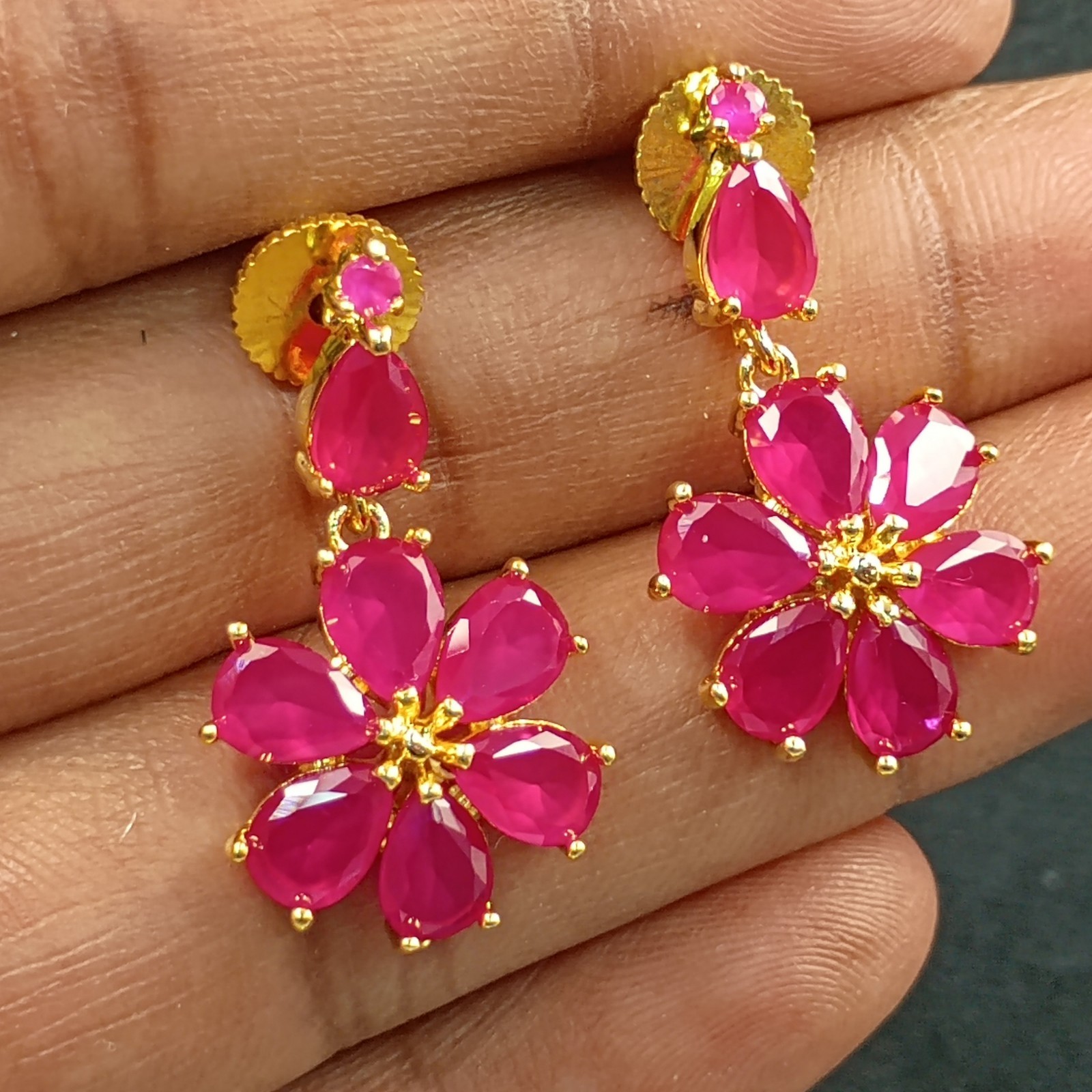 Vintage Ruby Necklace Set 22K Gold Plated Boho Bridal Anniversary Birthstone Gif