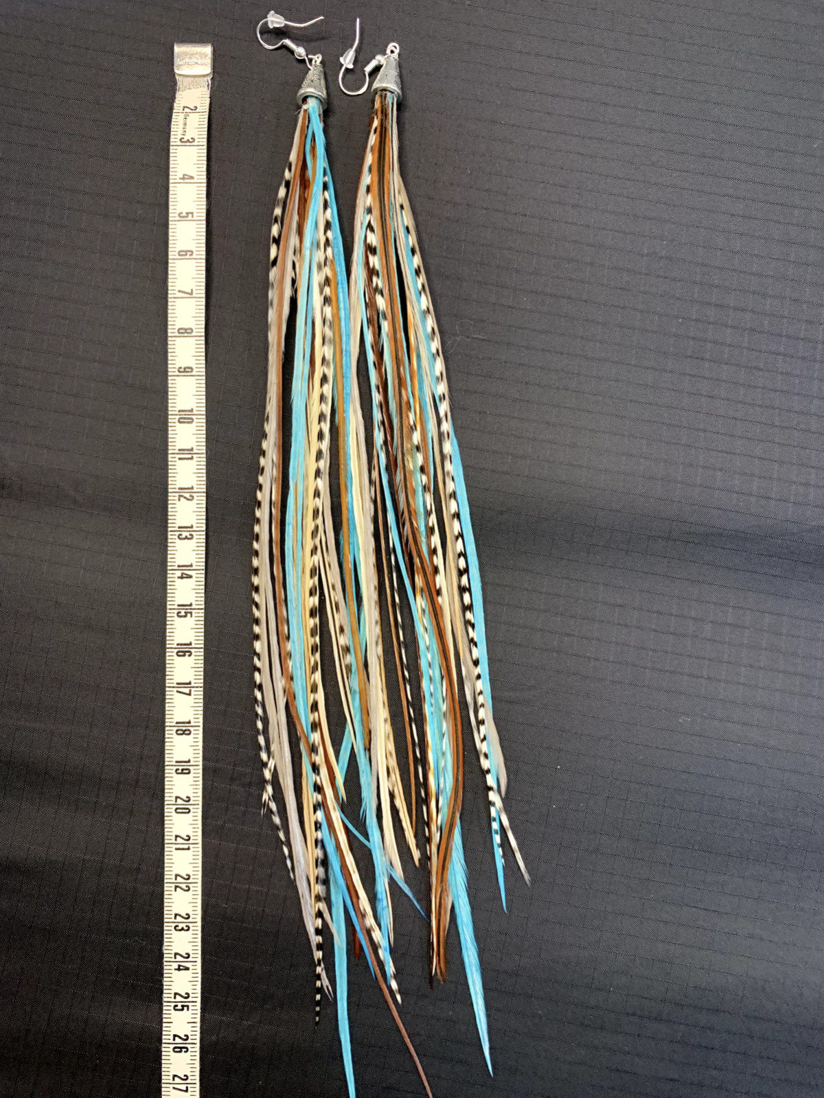 Custom Owlita Inspired Turquoise & Grizzly Long Feather Earrings