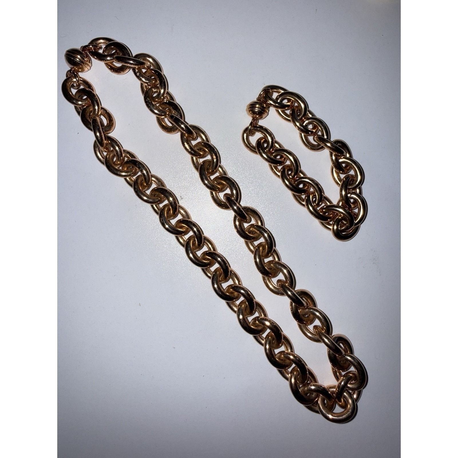 Milor Bronze Italy Rose Chunky Oval Link Magnetic Clasp Bracelet Necklace 2 Pcs
