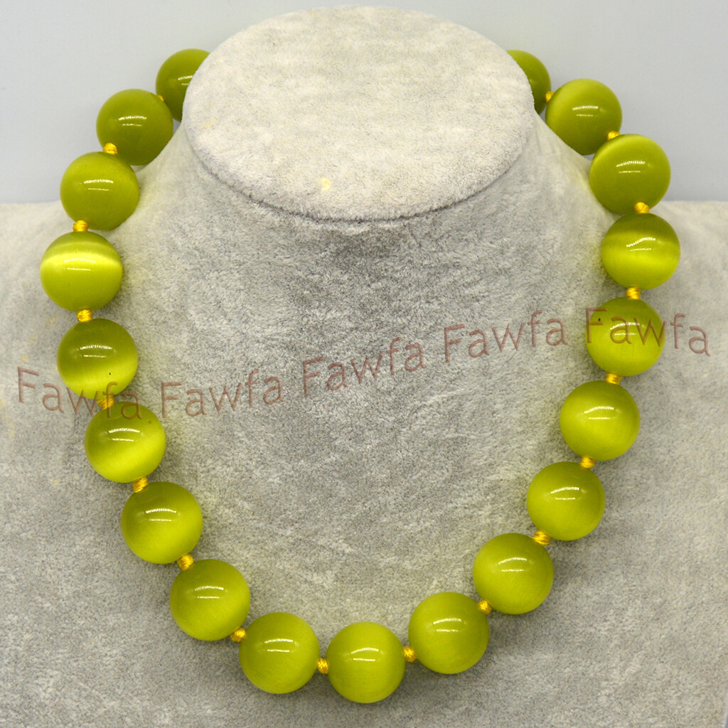 Multi-Color Opal Cat’s Eye Huge 20mm Round Gems Beads Hand Knotted Necklace 18”