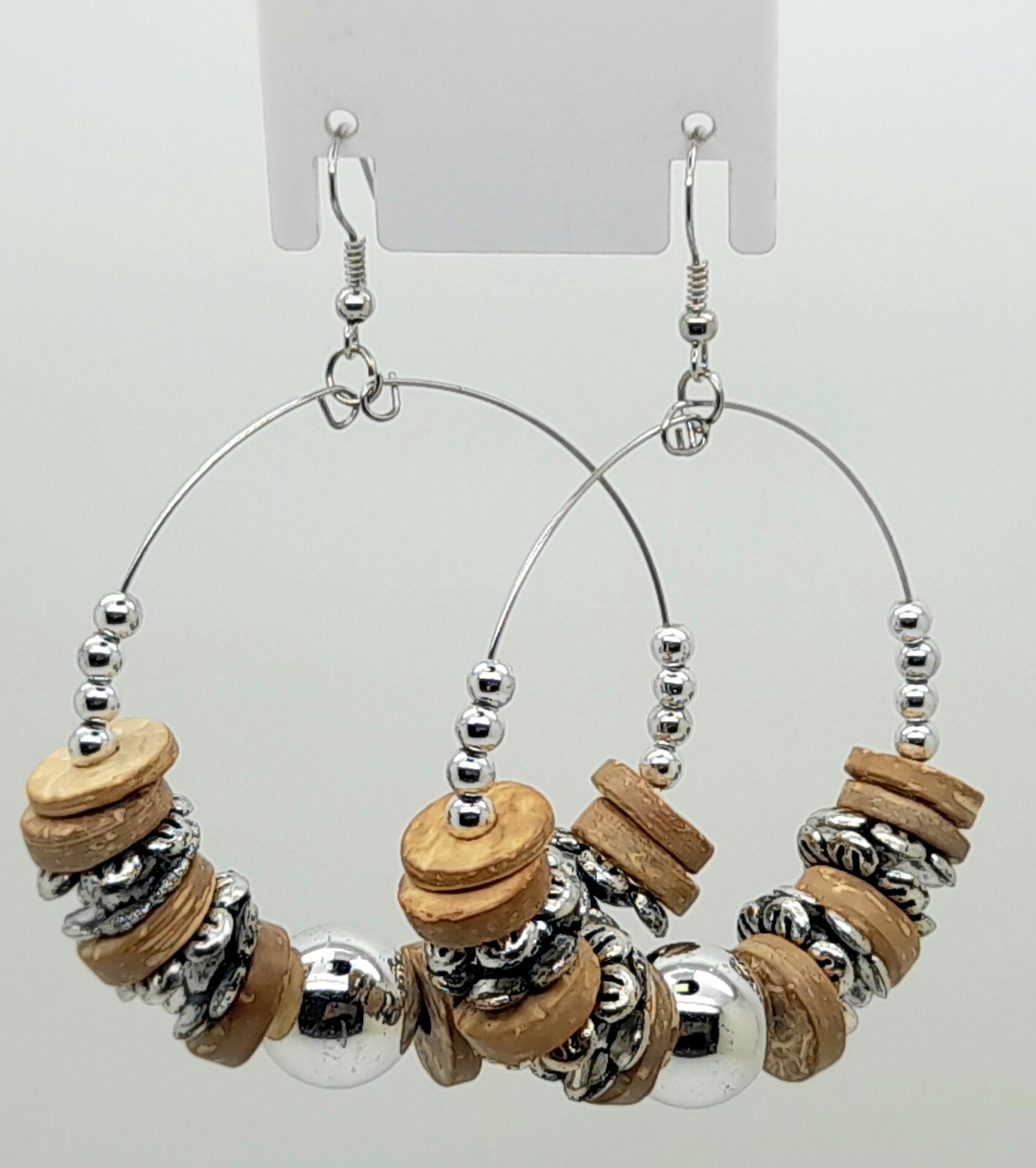 Winter color lt brown Wood &silver Bead drop/Chandelier fashion jewelry Earrings