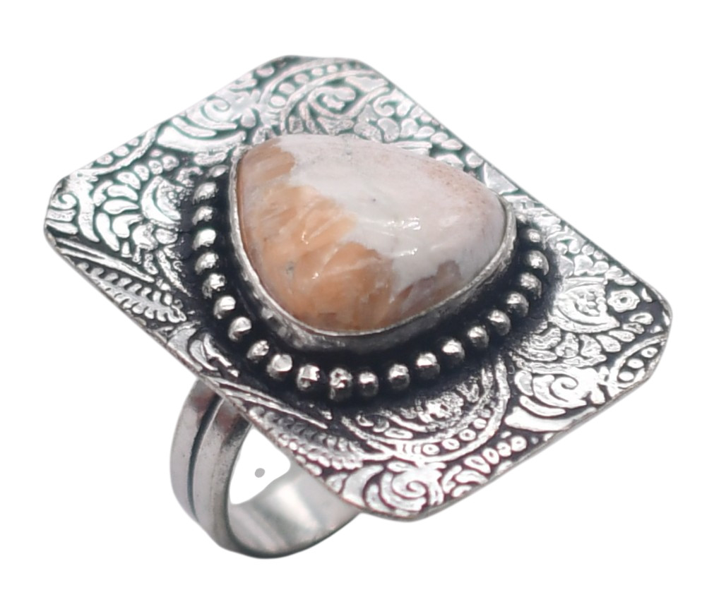 Pink Scolecite Natural Gemstone Antique Silver Ring US Size-7 R 4986