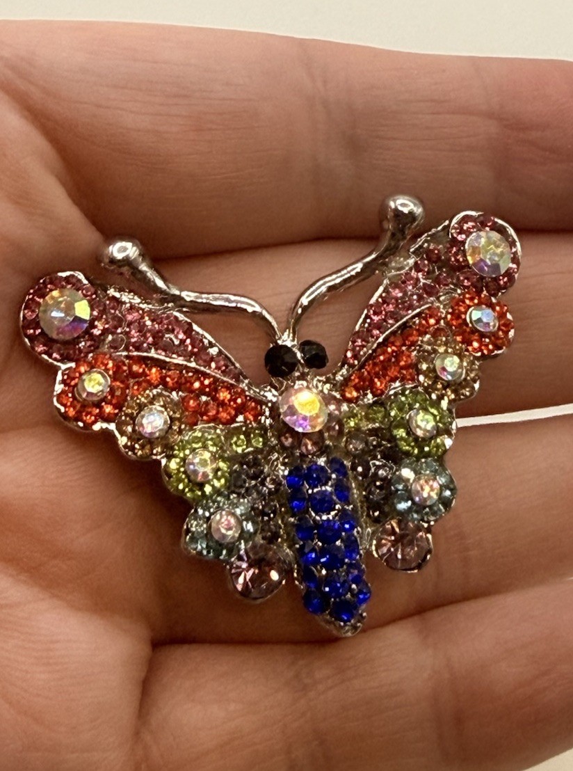 Rhinestone Butterfly Ring‎ Silver Tone Rainbow Size 9
