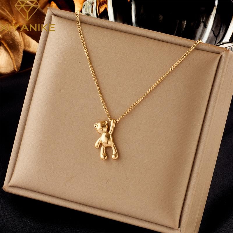 Bear Pendant Necklace Adjustable Gold Plated 316l Stainless Steel Jewelry Girls