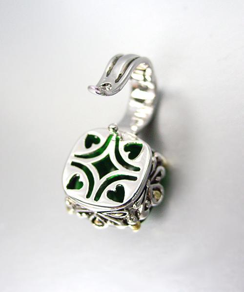 Designer Style Silver Gold Balinese Filigree Emerald Green CZ Crystal Pendant