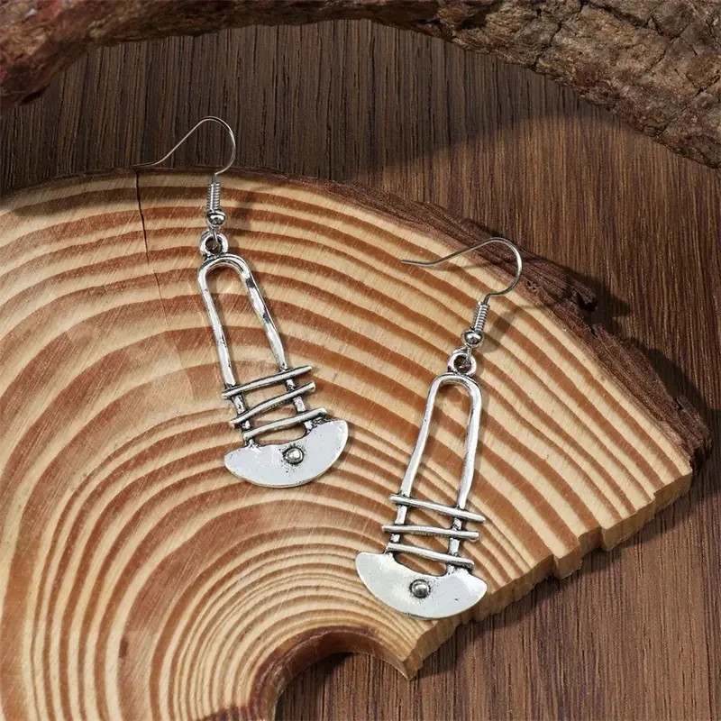 BOHO ANTIQUE SILVER GEOMETRIC / TRAPEZOID CUT DANGLE EARRINGS