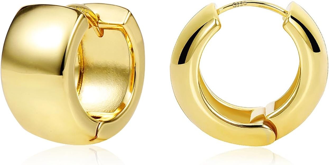 Chunky Hoop Earrings for Women 14k Gold Plated Silver Huggie Hoops Earrings Smal