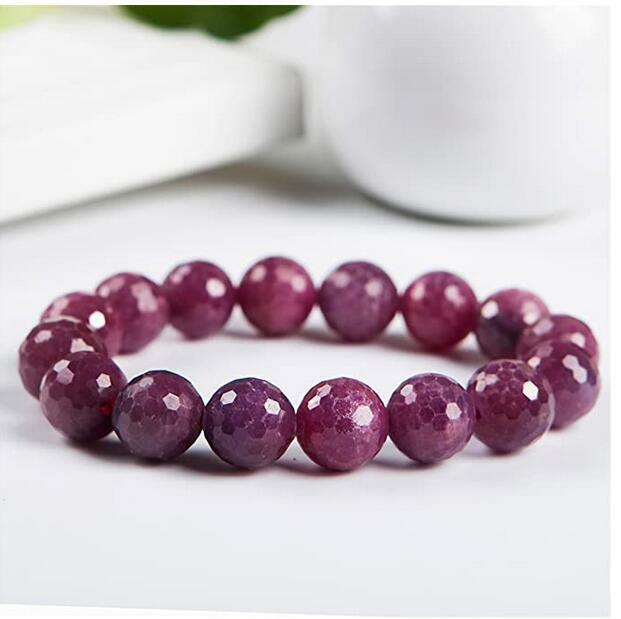 12mm Natural Ruby Gemstone Crystal Stretch Faced Crystal Bead Bracelet AAAAA