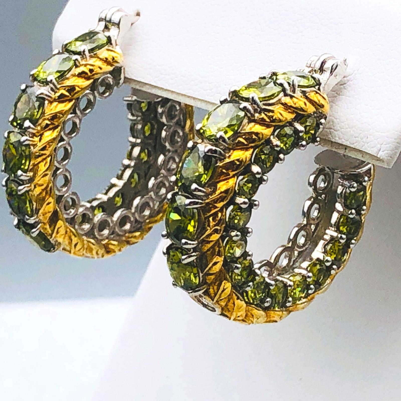 Karis Hoop Earrings Simulated Peridot Green Gold Tone Silver Tone Mixed Metal