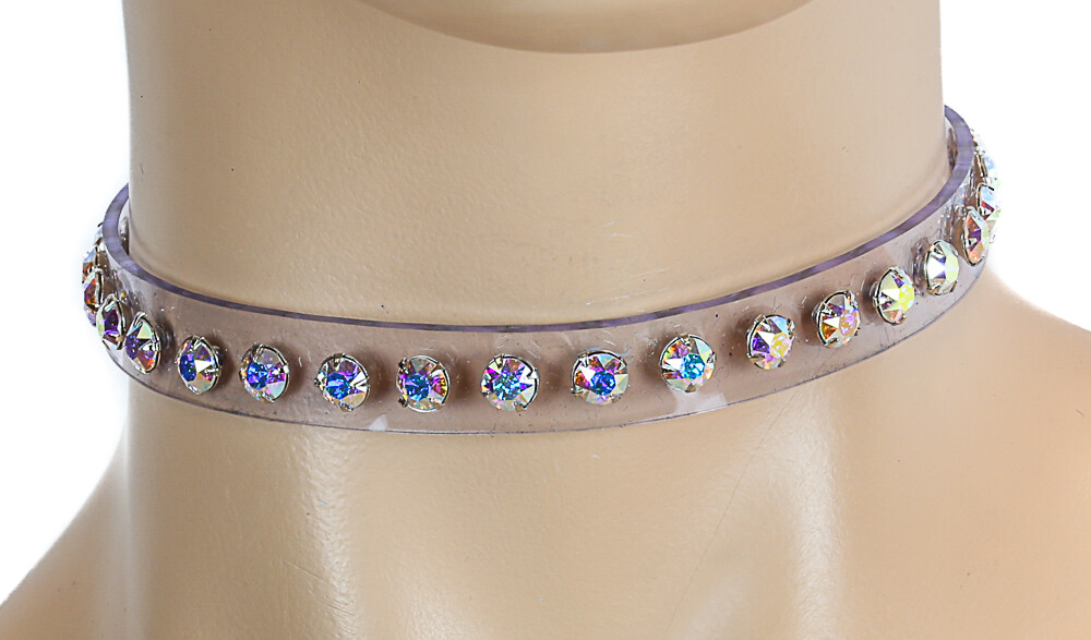 Aurora Borealis Swarovski Rhinestone CLEAR Vinyl Choker Punk Gothic Fetish