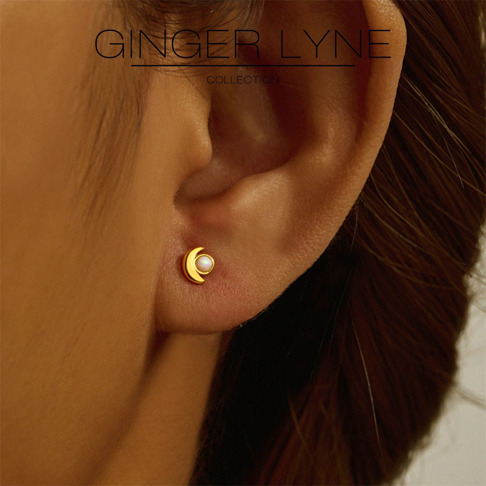 Moon Flat Back Opal Earrings for Cartilage Helix Tragus Lobe16g Gold over Ste…