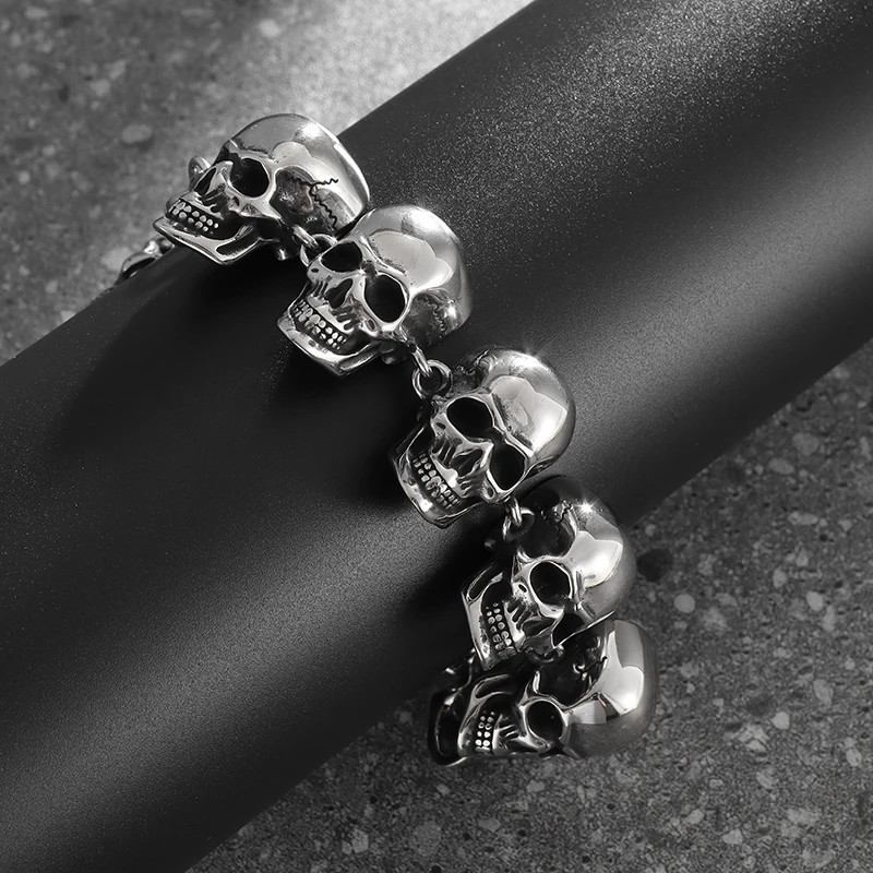 Gothic Hell Demon Ghost Head Full Skull Bracelet Men Punk Rock Halloween Jewelry