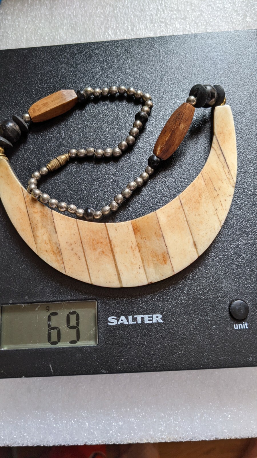 Vintage Necklace & Bovine &Silver Tone spacers 18 inch long 69g Unique Gift