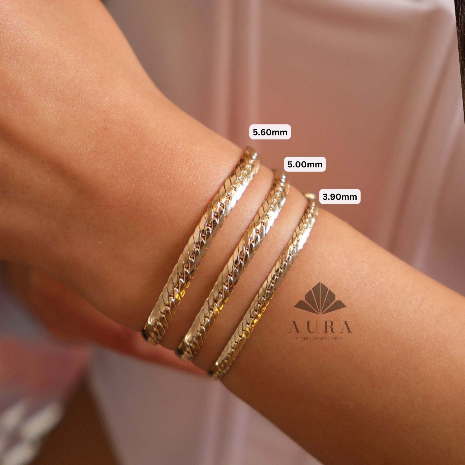 14K Gold Cuban Link Bracelet, Cuban Link Chain Bracelet, 3.9 mm 5 mm 5.6 mm Curb