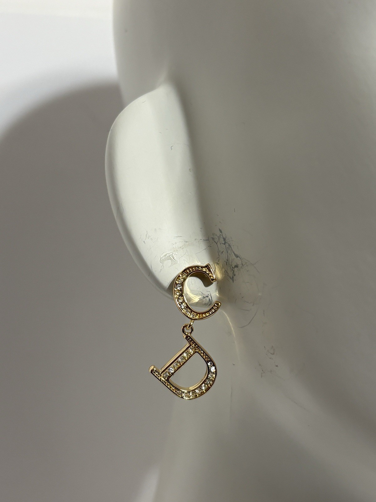 Vtg Christian Dior By John Galliano Gold Crystal CD Logo Drop Earrings