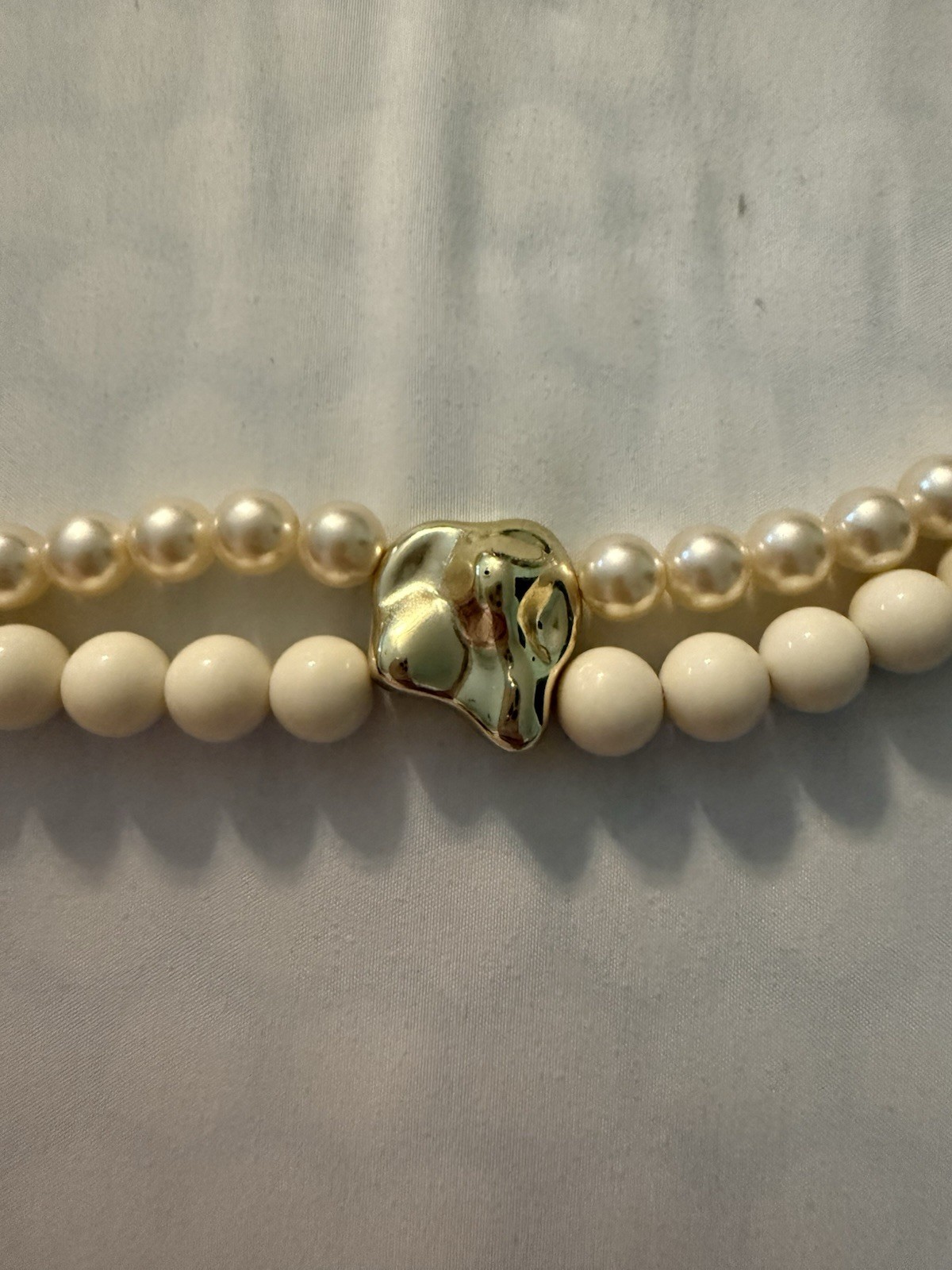 Vintage Layered Ivory Beaded Necklace with Imitation Pearls & Gold-Tone Accents