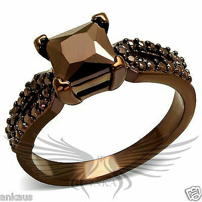 Brilliant Princess Cut Cubic Zircon CZ AAA Coffee Ion Plated Fashion Ring 3W1105